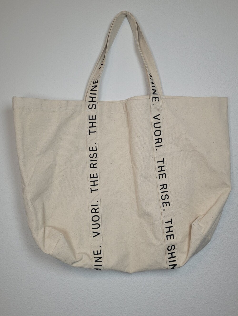 Vuori The Rise The Shine Cream Canvas Tote Bag Extra Large Gym Travel Market